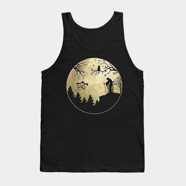 Halloween Night Full Moon Forest Trees Owl Witch Bats Tank Top by CoffeeandTeas